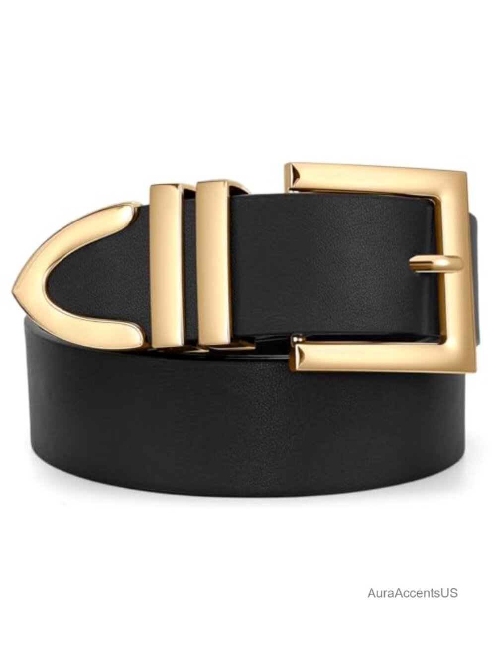 Faux Leather Belt Women Plus Size Gold Square Buckle Waist Belt